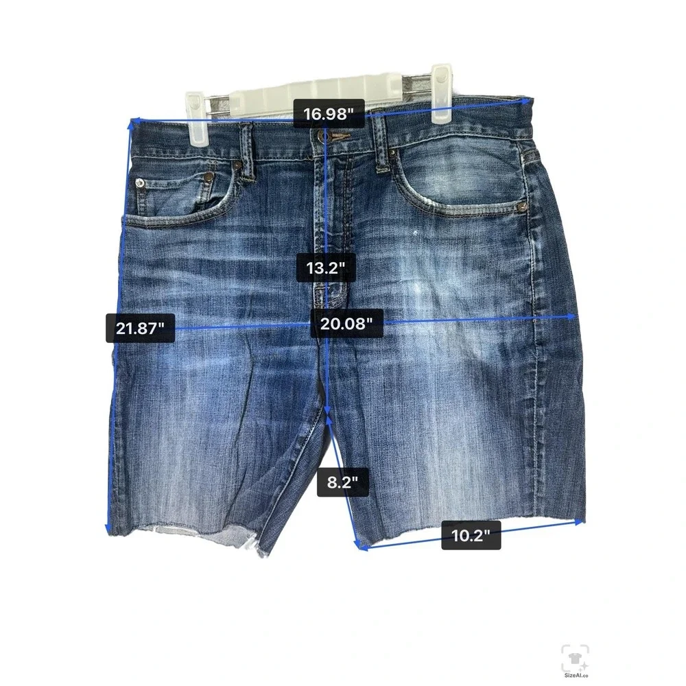 Lucky Brand 121 Heritage Slim Bermuda Shorts Mens 34 Blue Denim Raw Hem